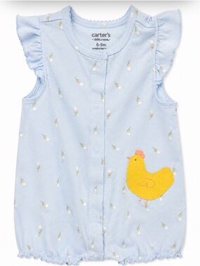 Carter's Light Blue Sleeveless Baby Romper with Yellow Chick Patch